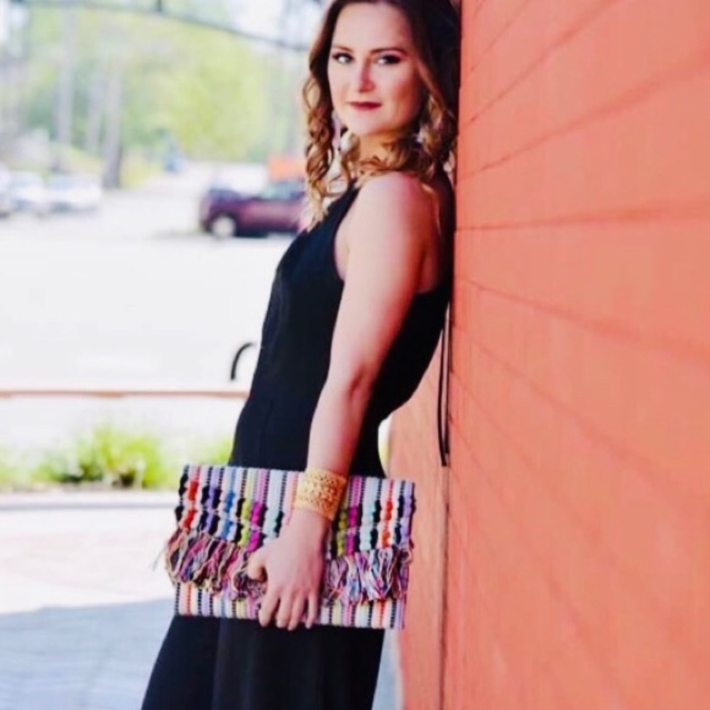 Stella & Dot | Boho Chic Colorful Macramé Rainbow Clutch - Picture 7 of 14